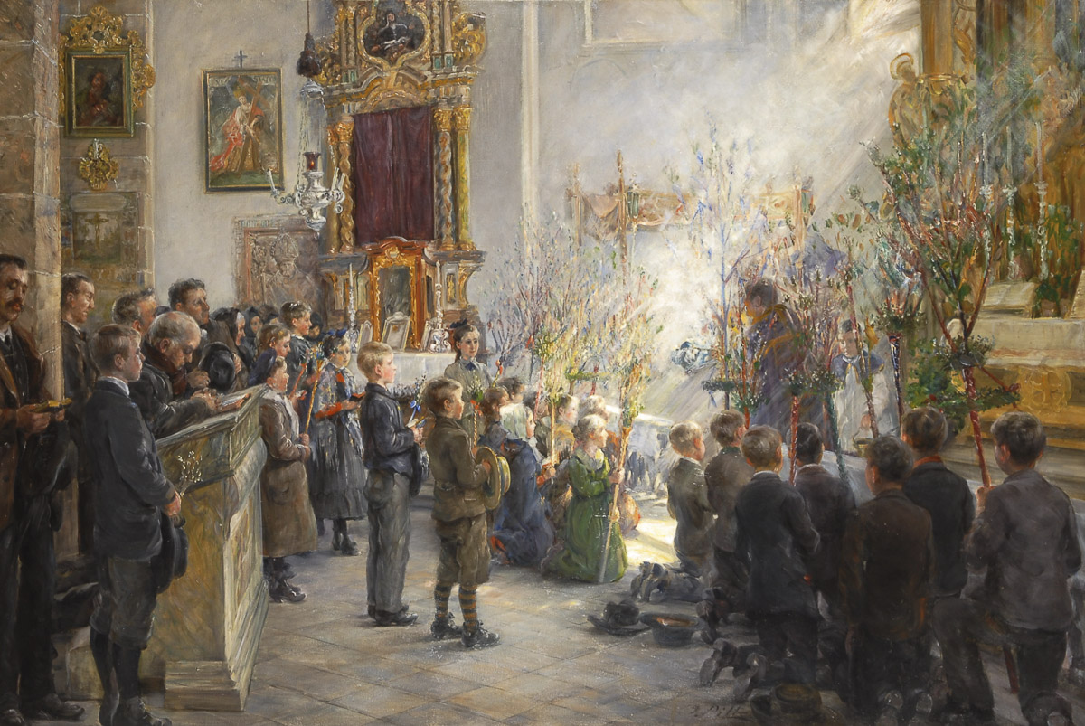 Kirchenszene mit vielen Kindern